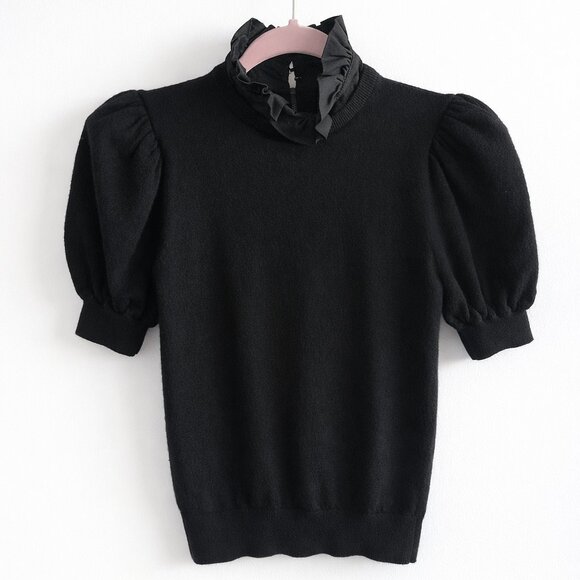 Alice + Olivia Black Puff Sleeve Turtleneck TopXS